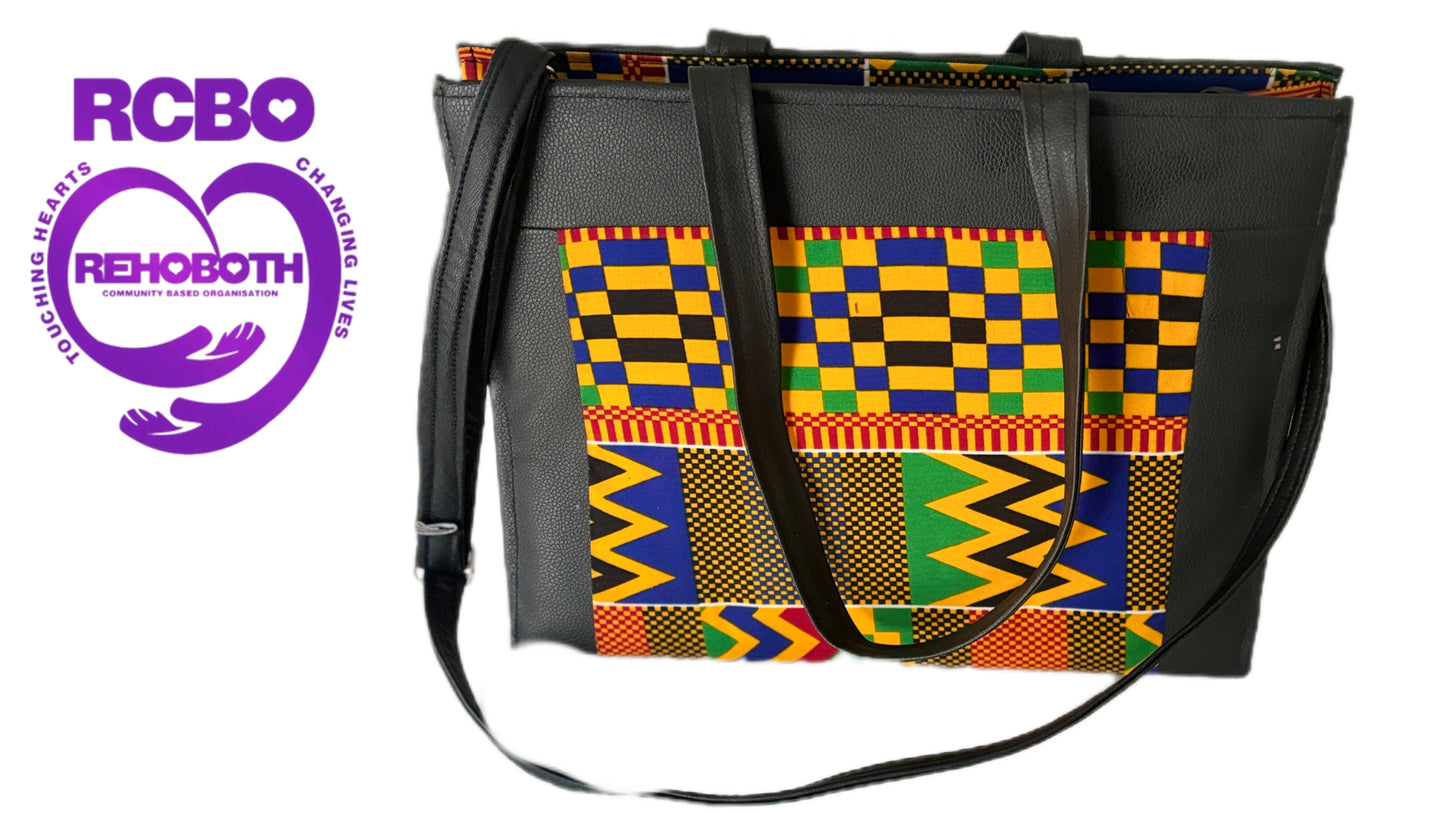 Kente Handbag with Leather Trim - Asante Tribe Design